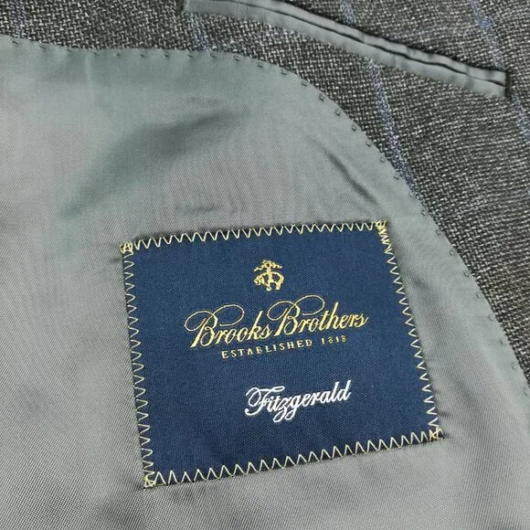 Brooks Brothers Sport Coat Italy Wool Windowpane Plaid Gray Blue 42R Fitzgerald - Picture 5 of 13